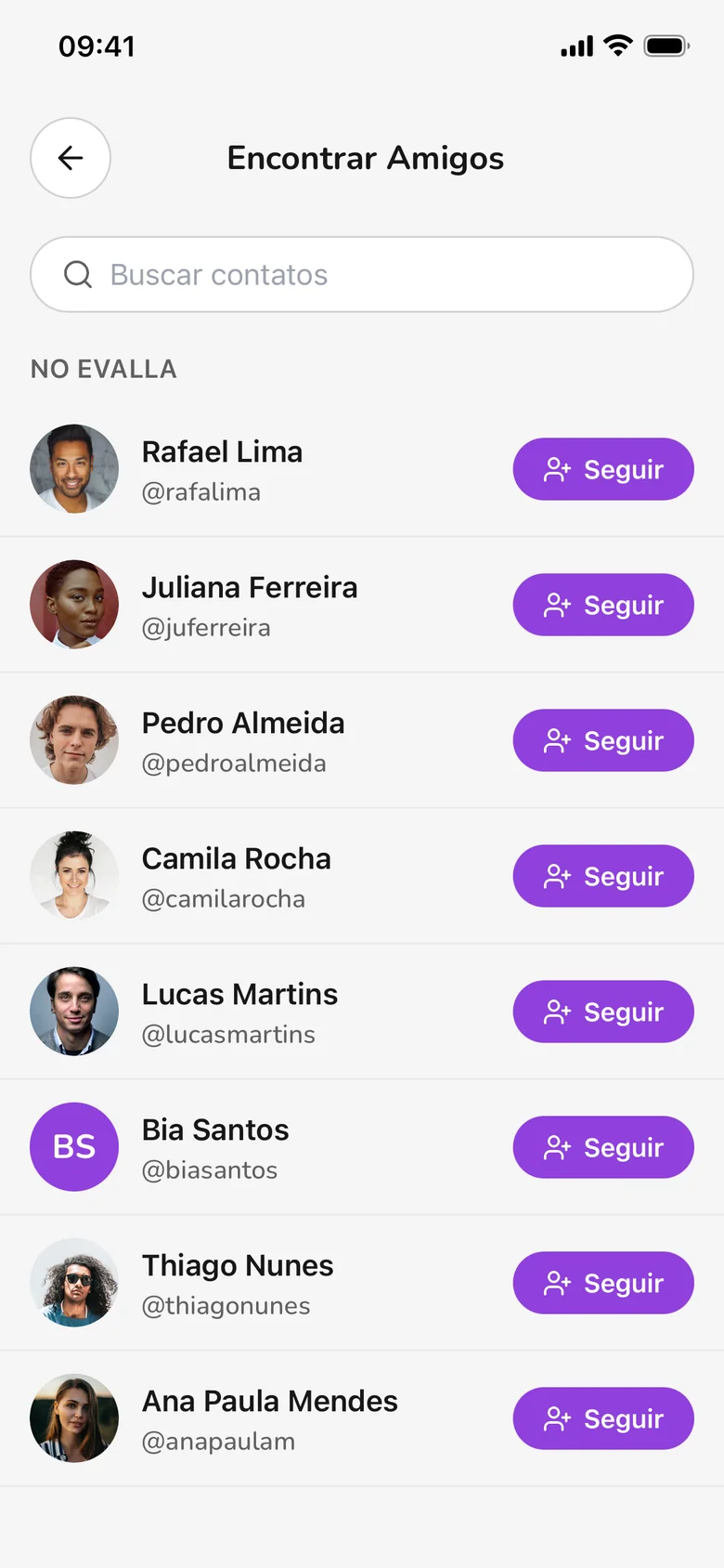 Encontrar Amigos no Evalla: contatos que já estão no app